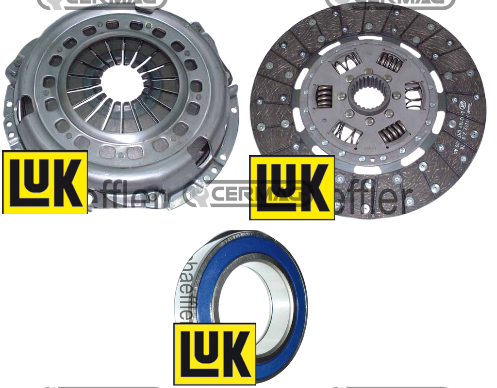 Clutch kit with mechanism, central plate and gearbox. Ø 280