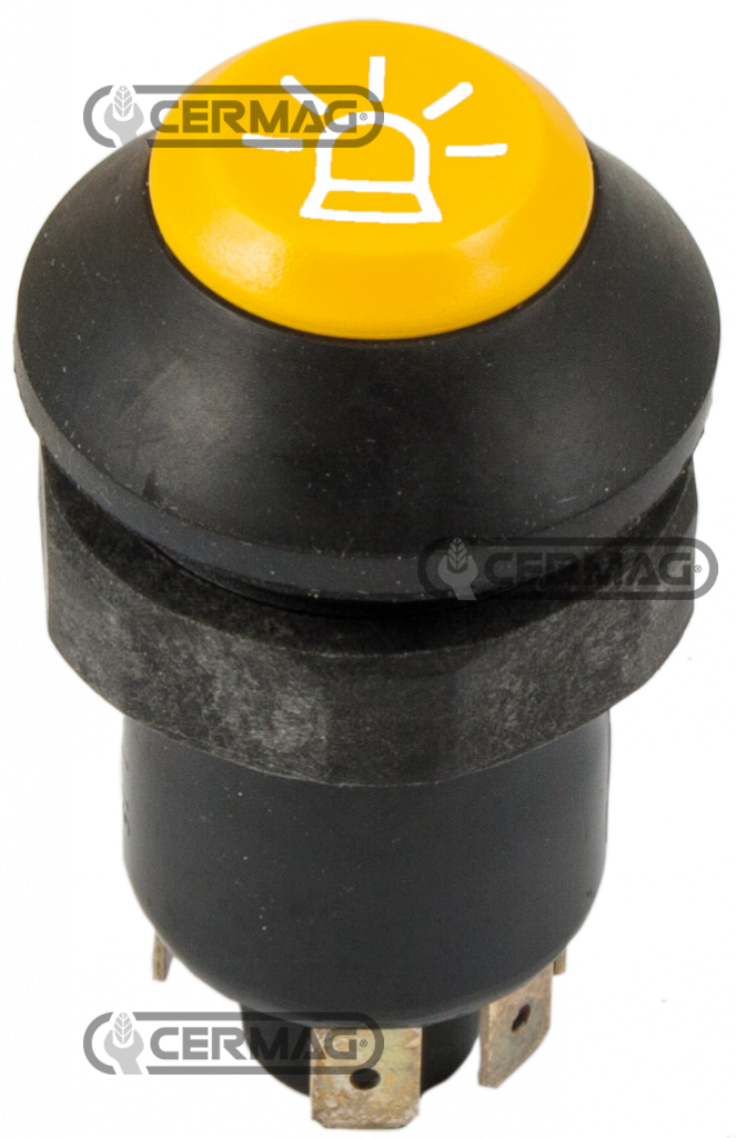Button with rotating beacon white symbol