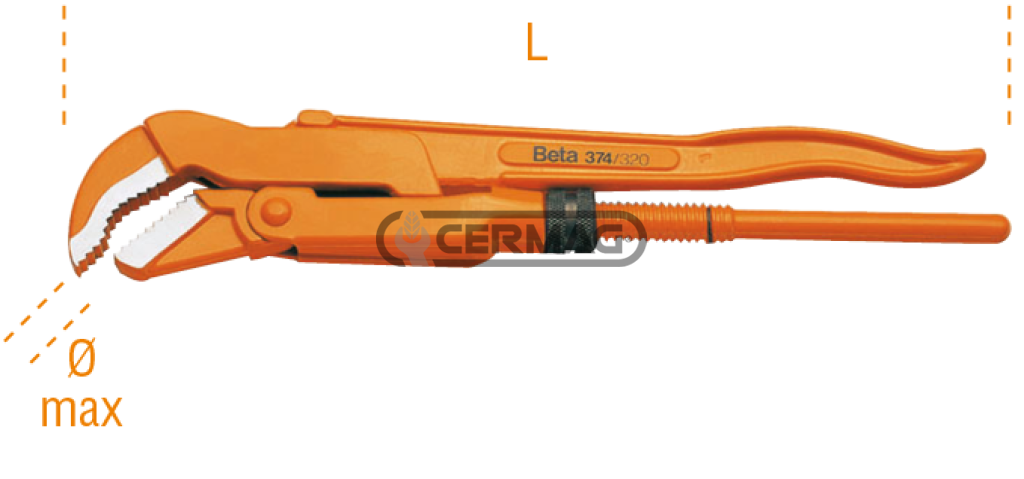 Clé à tube modèle suédois avec mâchoires fines à 45°