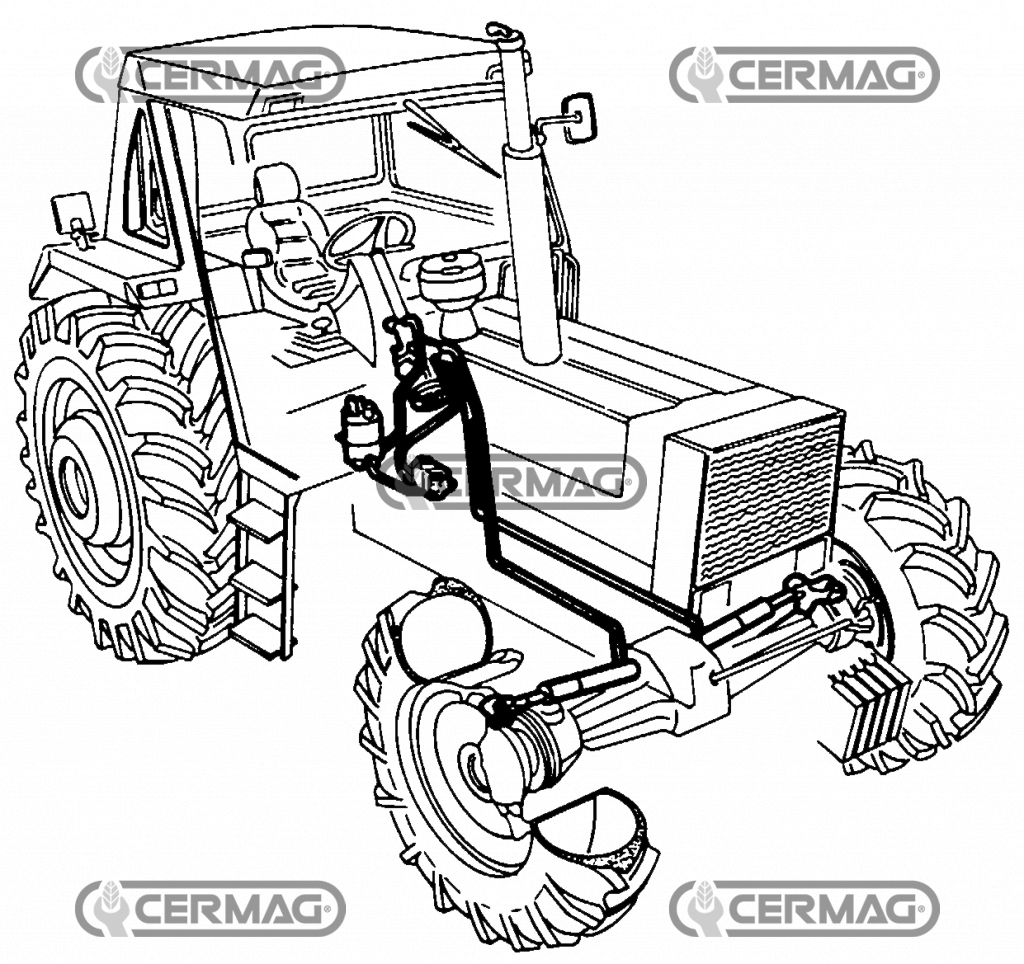 HYDRAULIC STEERING SYSTEM INSTALLATION ASSEMBLIES FOR LEONE CENTAURO 4WD TRACTORS - CYL. ALONG ENGINE