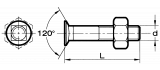 Plough bolt with reduced and countersunk head with underhead square